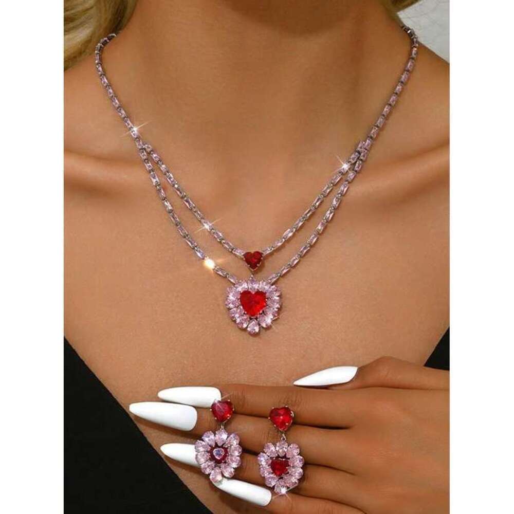 A And 3-Piece Heart-Shaped Crystal Necklace And Earring Set, P Y2K Gift